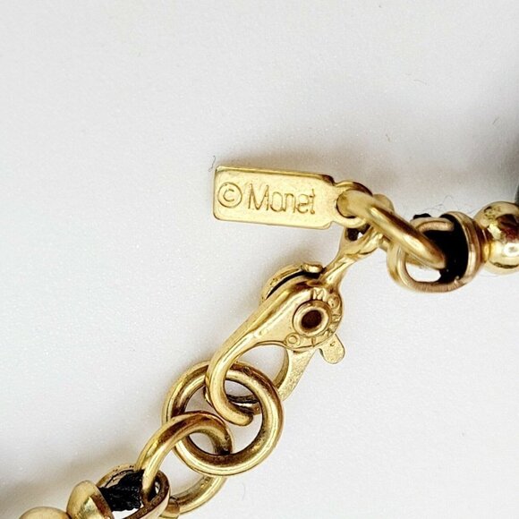 Vintage Monet Black Lucite Beaded Necklace Graduated 19" Gold Tone Sister Clasp - Picture 6 of 6